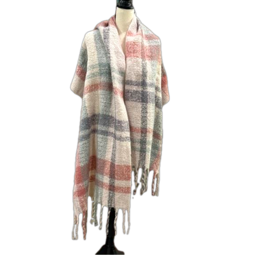 NWT Anthropologie Delaney Plaid Fringed Scarf